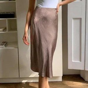 Aritzia Babaton Slip Midi Skirt Taupe Brown